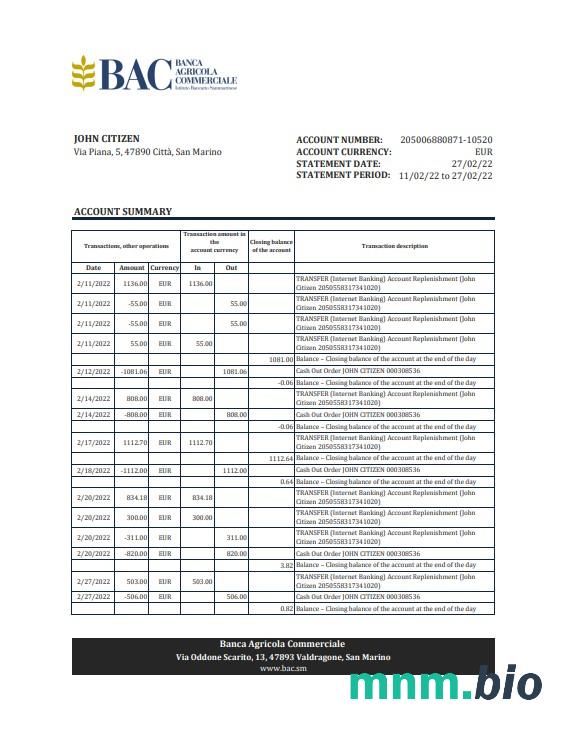 Szablon wyciągu bankowego Samoa Bank of Hawaii w programie Word i PDF